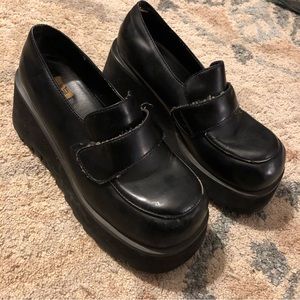 blue asphalt chunky platform heel square toe Y2K shoes